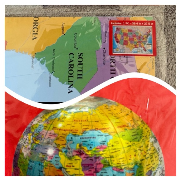 Colorful USA Map and World Globe Set. Geography. Classrooms. Teacher. Students. - Picture 1 of 5